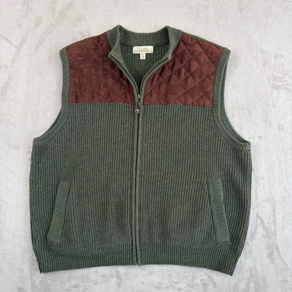Cabelas Shooting Hunting Full Zip Vest Green Knit Men 2XL Pockets GorpCore